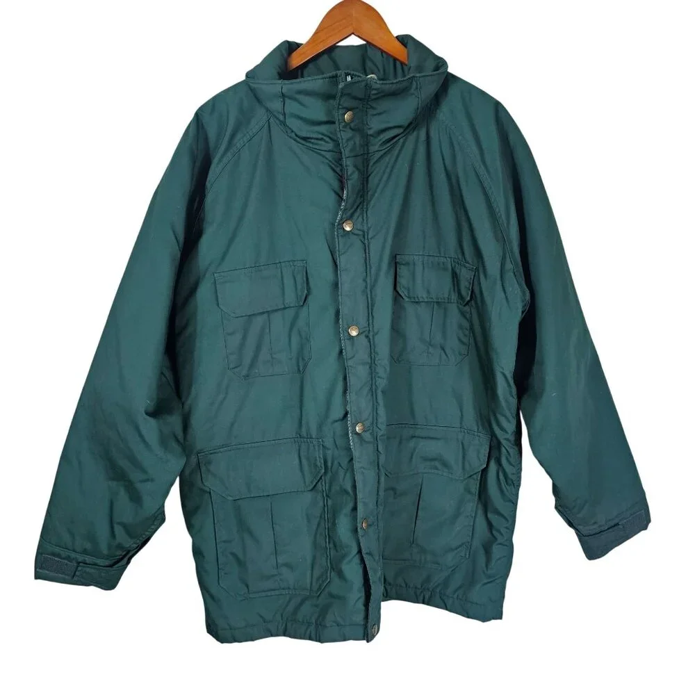 Vintage Woolrich Wool Lined Field Jacket L Green Plaid Lining Work Barn‎ Coat